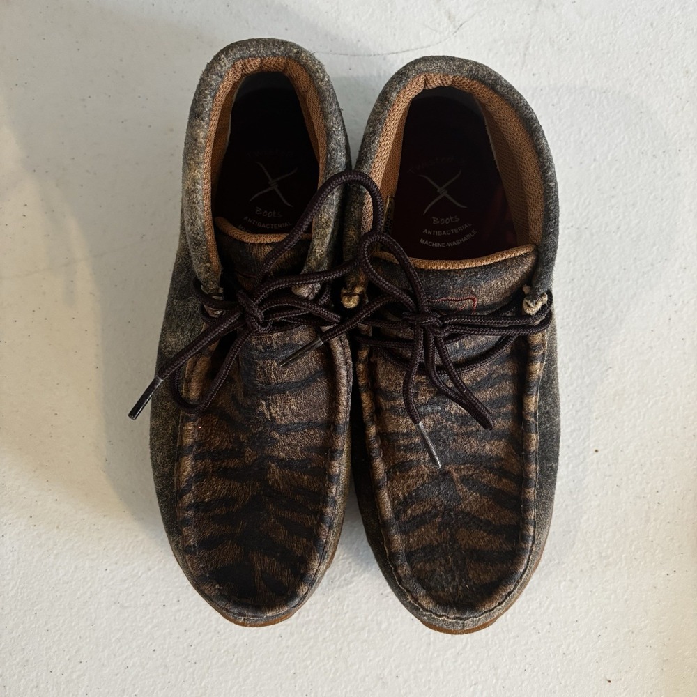 Twisted X Womens Boots Leather Chukka Driving Mocs Size 7 M Tiger Print Hair - Picture 3 of 8